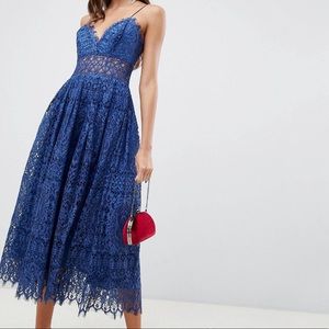 ASOS Lace Cami Midi Dress Size 6 in Deep Blue
